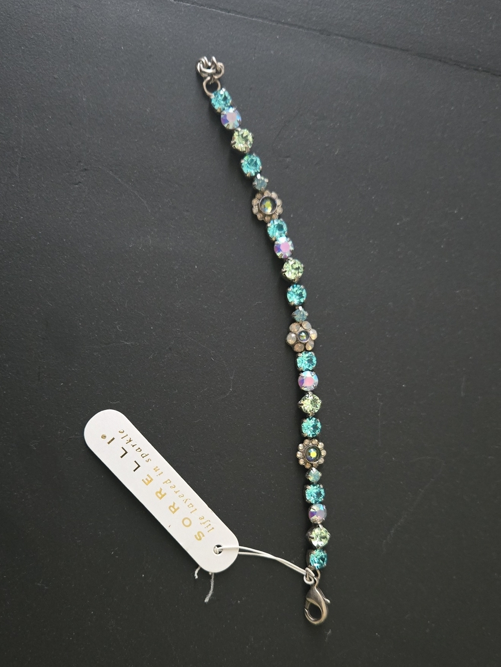 Sorrelli Teal and Iridescent Crystal Floral Link Bracelet